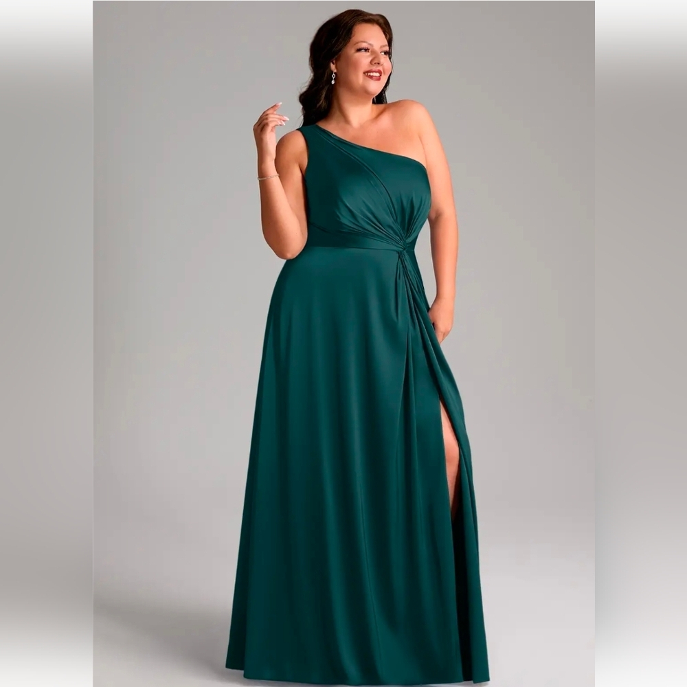 Azazie Brooke Pine A-Line One Shoulder Mesh Dress - Picture 4 of 12